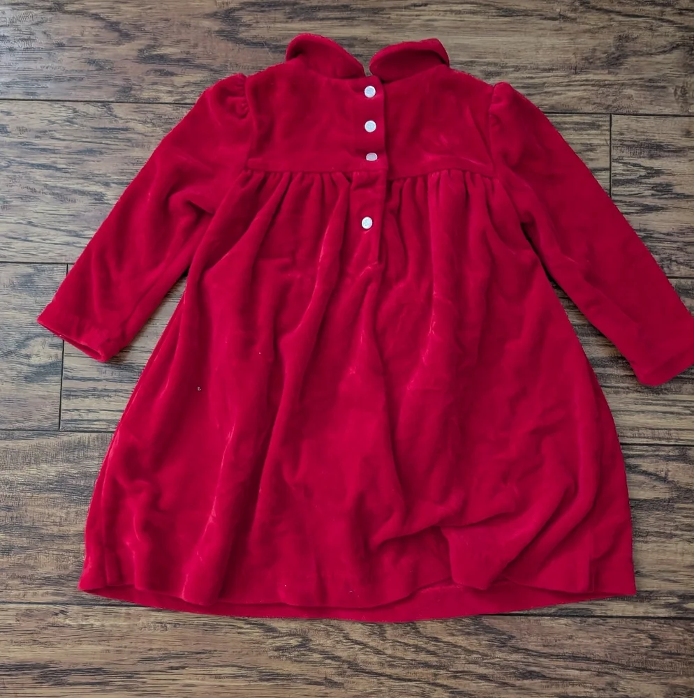 $ Ralph‎ Lauren Red Velour Collared Dress